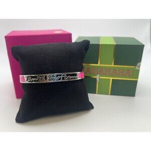 Rustic Cuff Laugh Often Silver And Hot Pink Skinny Cuff Bracelet New